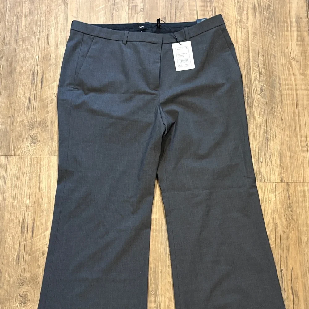 Theory Demitira Charcoal Melange Wool Flare Trouser Pants Size 14 NWT - Picture 2 of 6